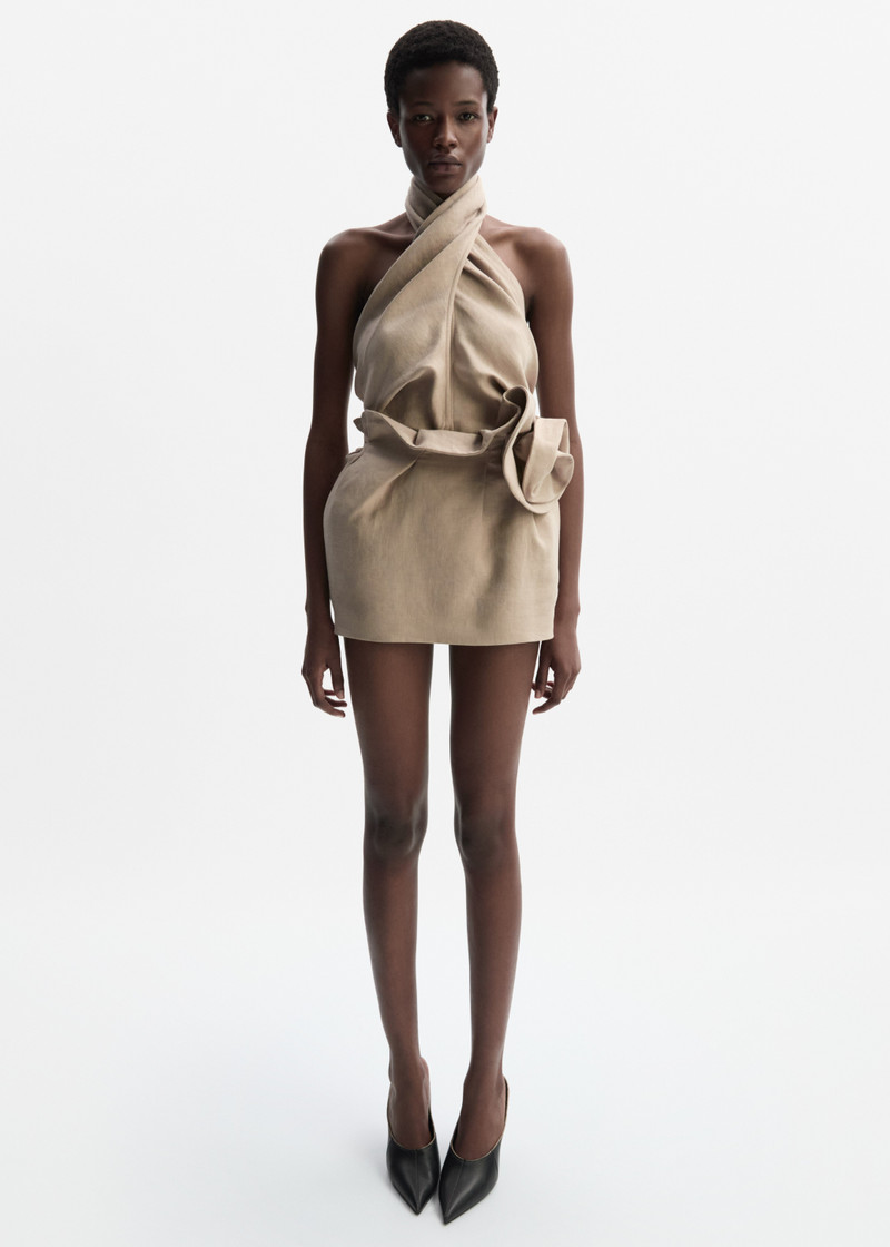 MAGDA BUTRYM Draped halterneck linen blouse in beige outlook