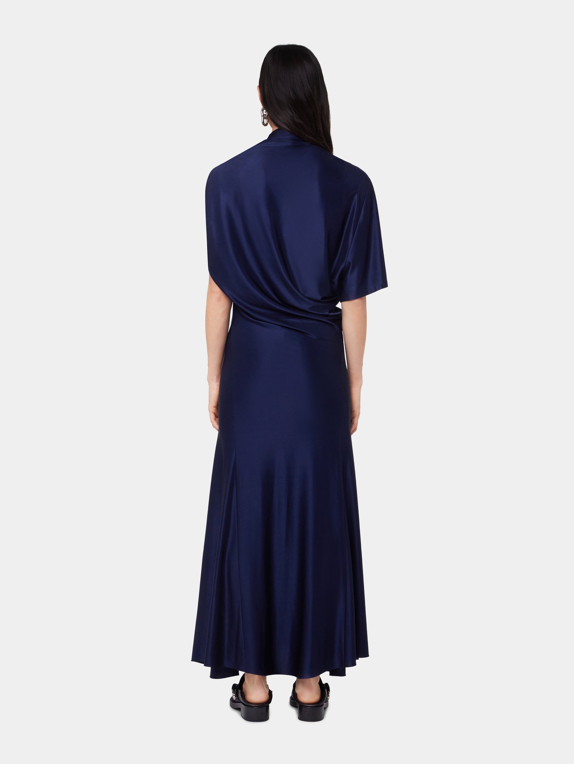 NAVY ASYMMETRICAL LONG DRESS IN JERSEY - 7