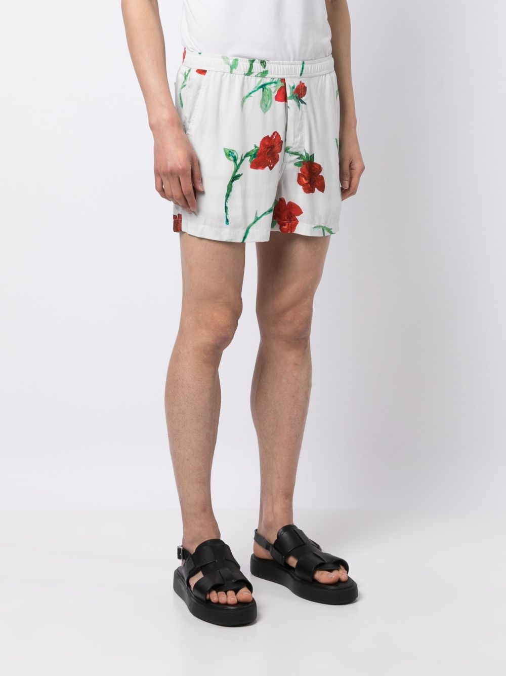 elasticated-waistband rose-print shorts - 3