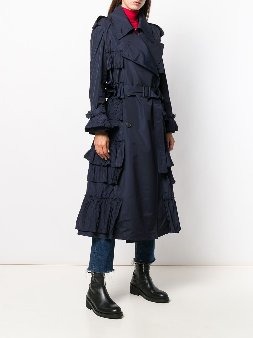 double-breasted pleated trench coat - 3