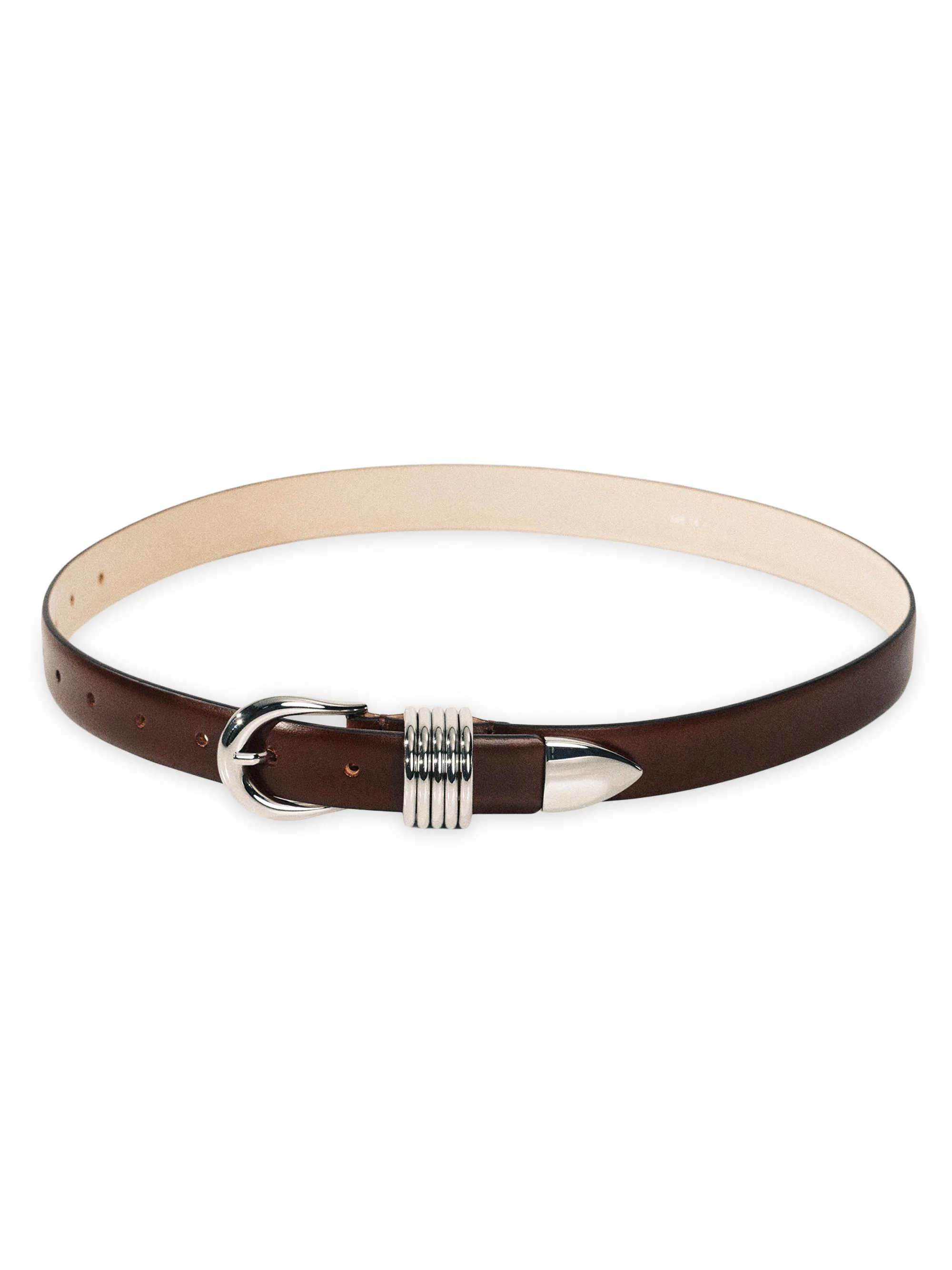 Women's Hollyhock Leather Belt - Marrone And Silver - 1