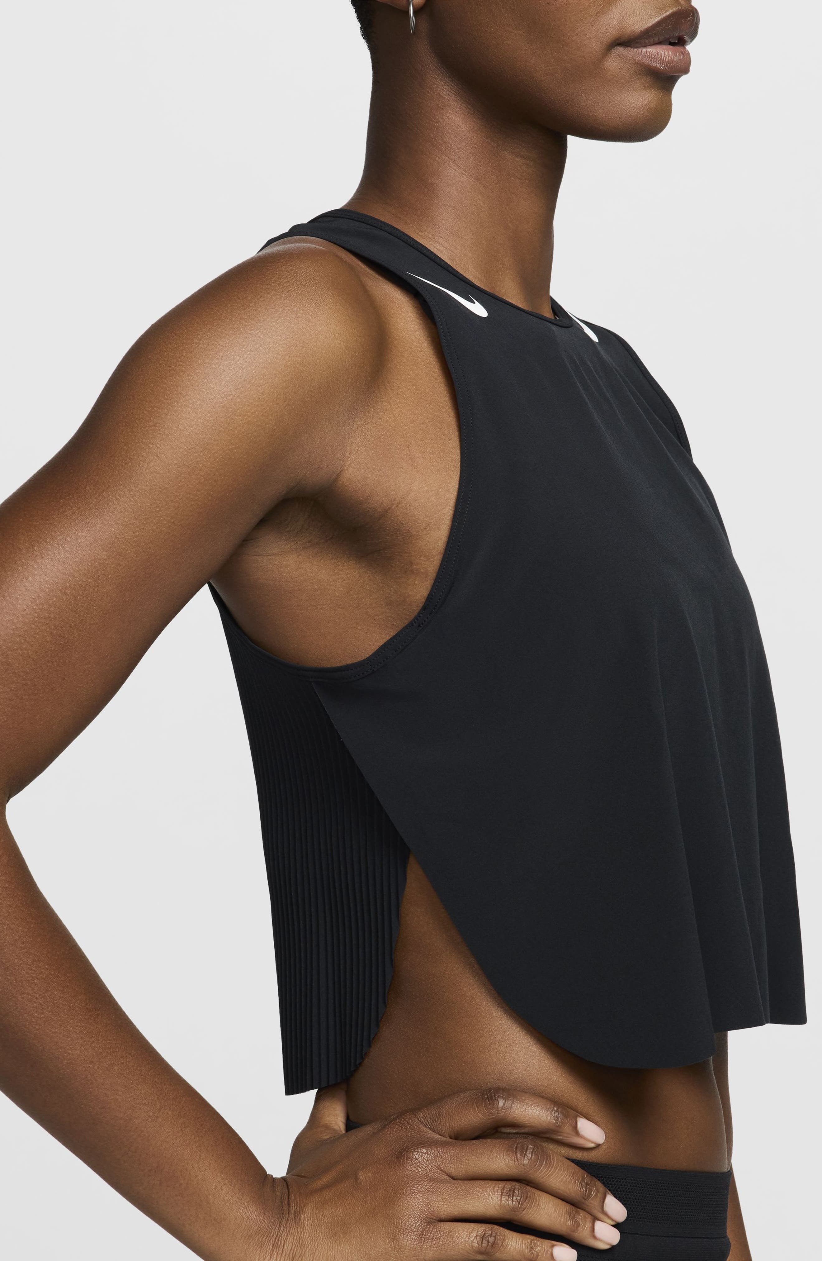 Nike AeroSwift Dri-FIT ADV Crop Running Tank Top in 010 Black/white at Nordstrom - 3