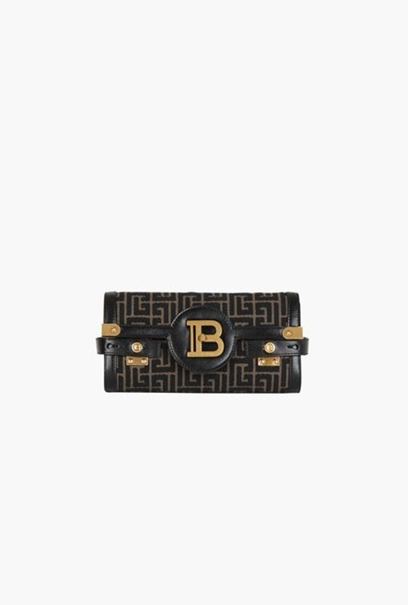 Bicolor khaki and black jacquard B-Buzz 23 clutch bag 1