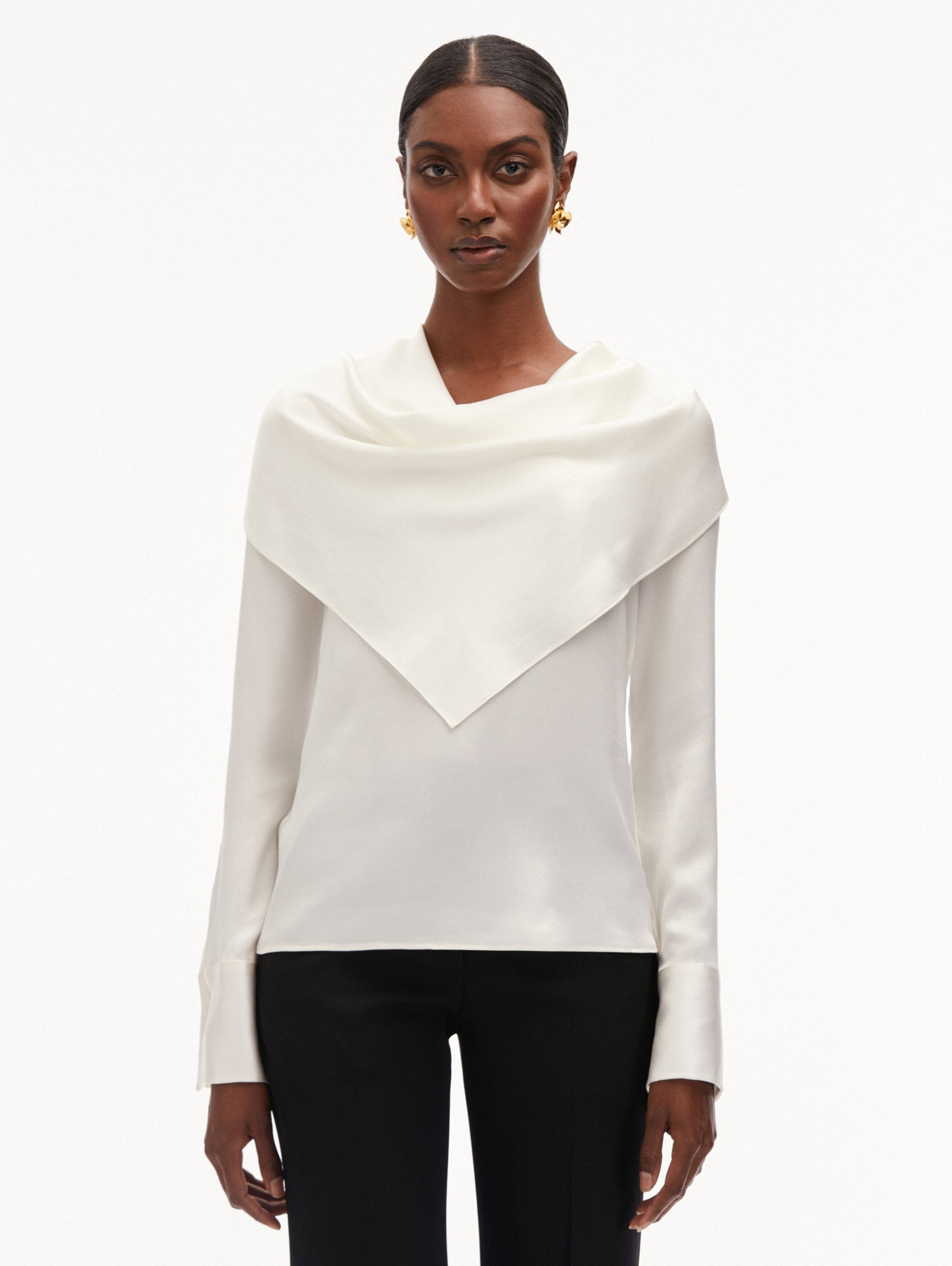 DRAPED-DETAIL SILK BLOUSE - 2