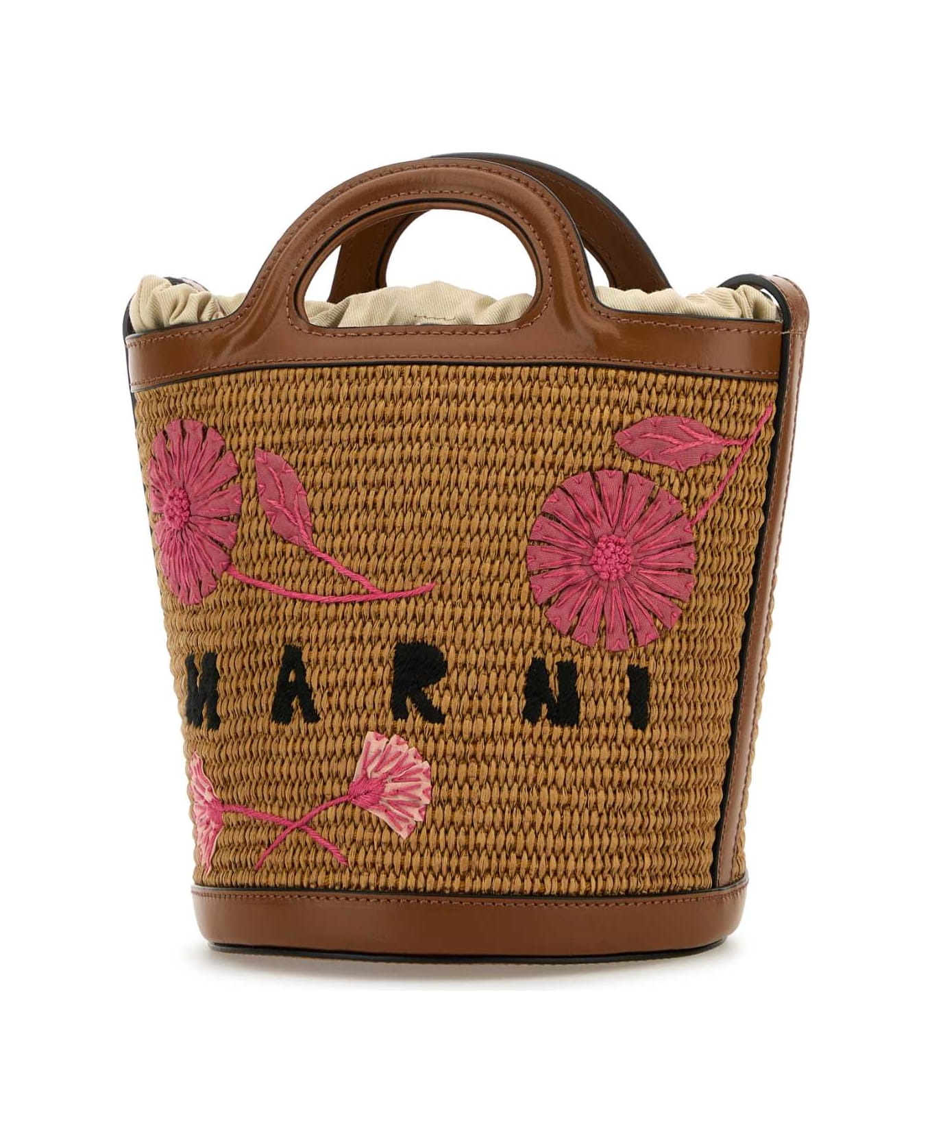 Brown Raffia And Leather Tropicalia Bucket Bag - 2