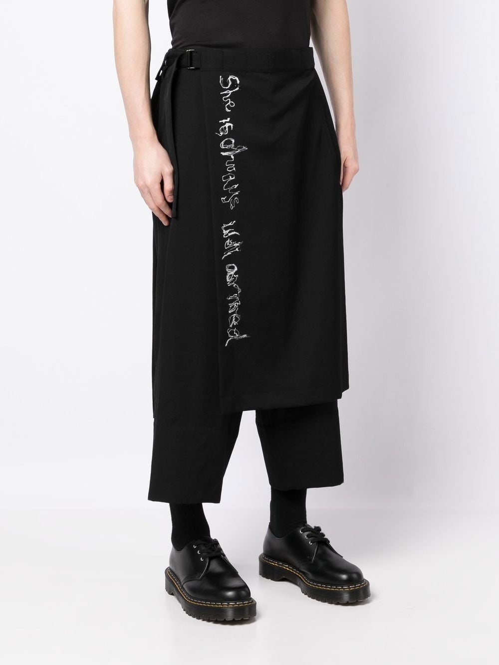 WRAP-DESIGN WOOL CROPPED TROUSERS - 5