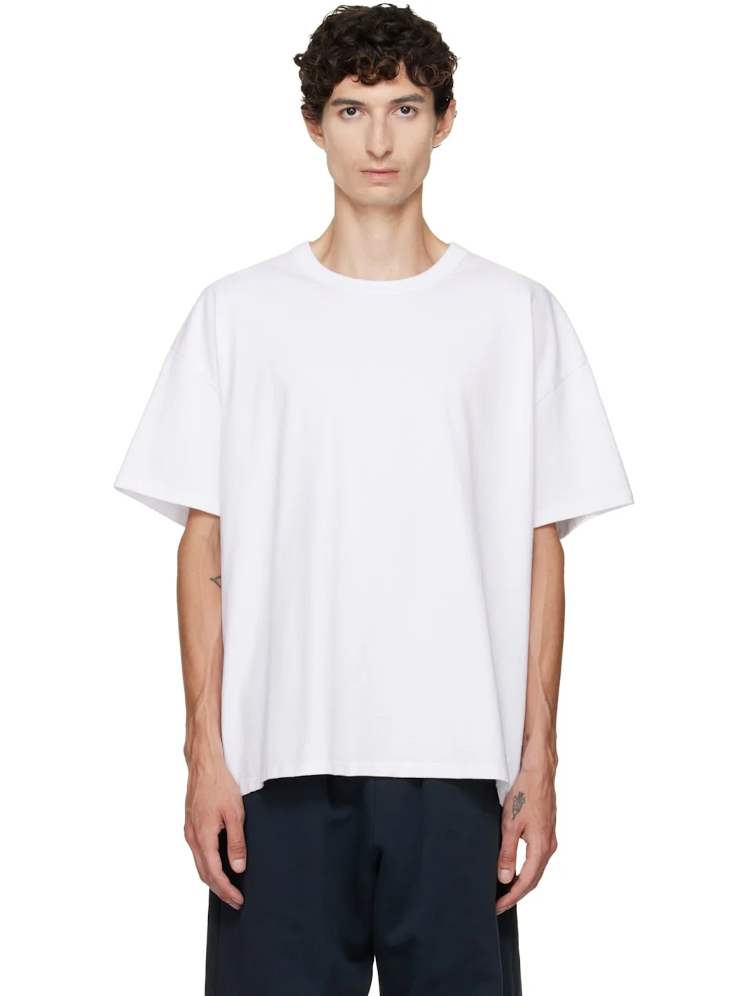 White Heavyweight Binded Neck Oversized T-shirt - 1