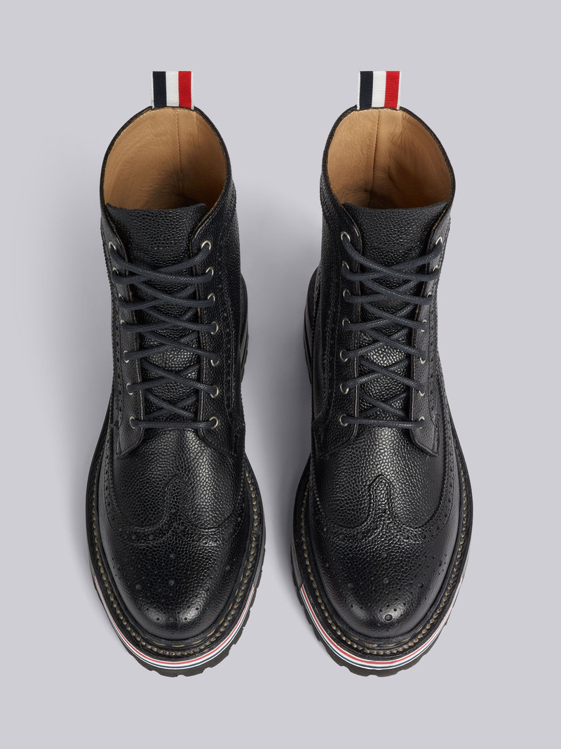 Black Pebble Grain Leather Rubber Hiking Sole Stripe Micro Insert Lace-Up Longwing Boot 4