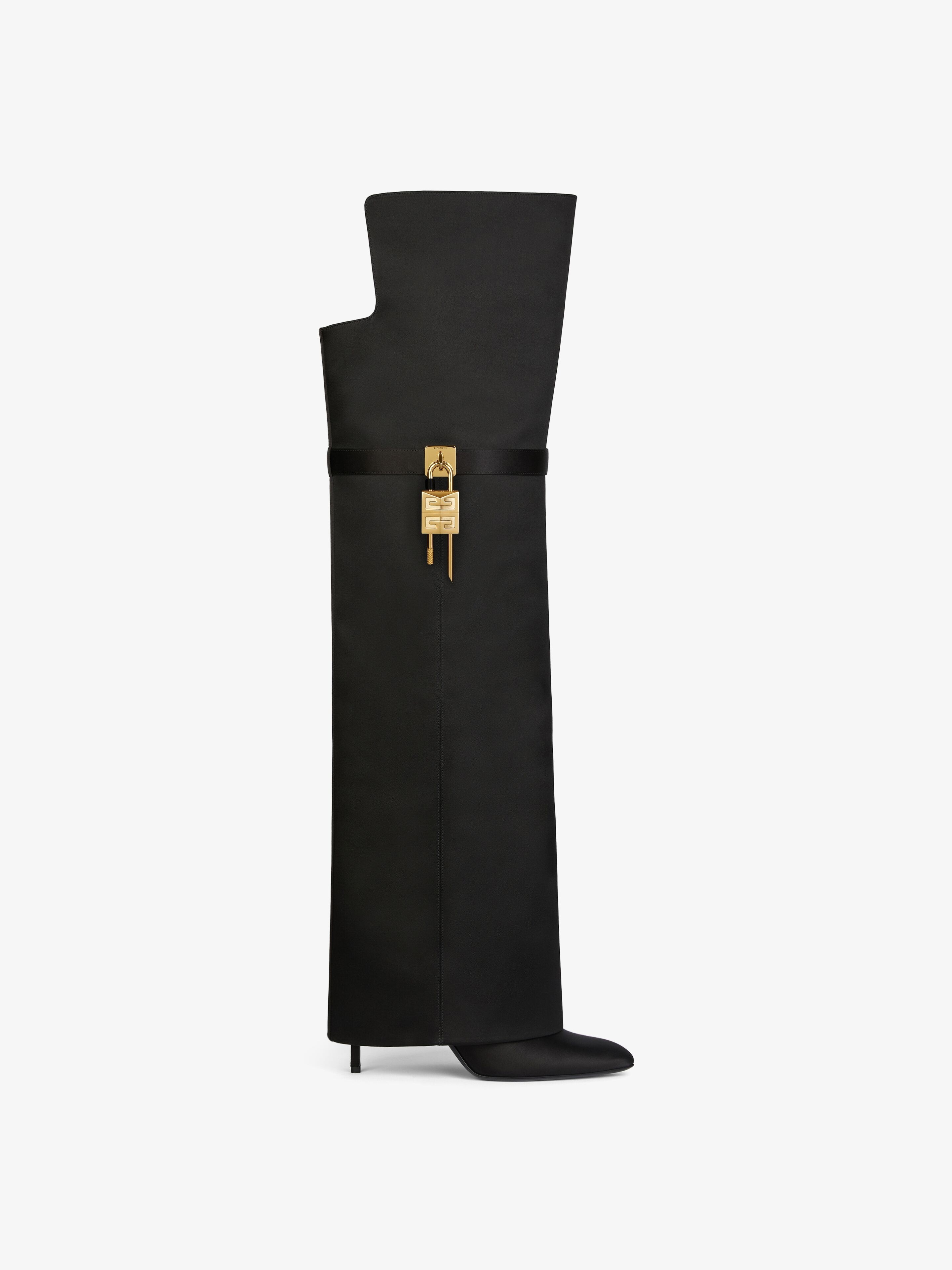 SHARK LOCK STILETTO OVER-THE-KNEE BOOTS IN SATIN - 1