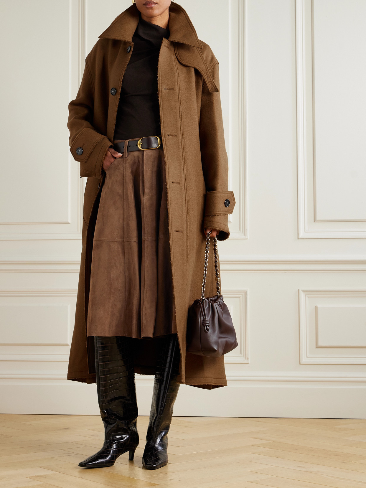 Paneled Suede Midi Skirt - 2