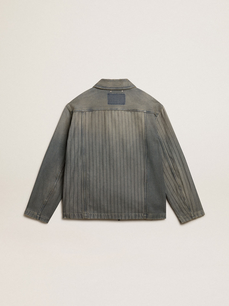 Men’s denim jacket with stripes and patches on the front 6