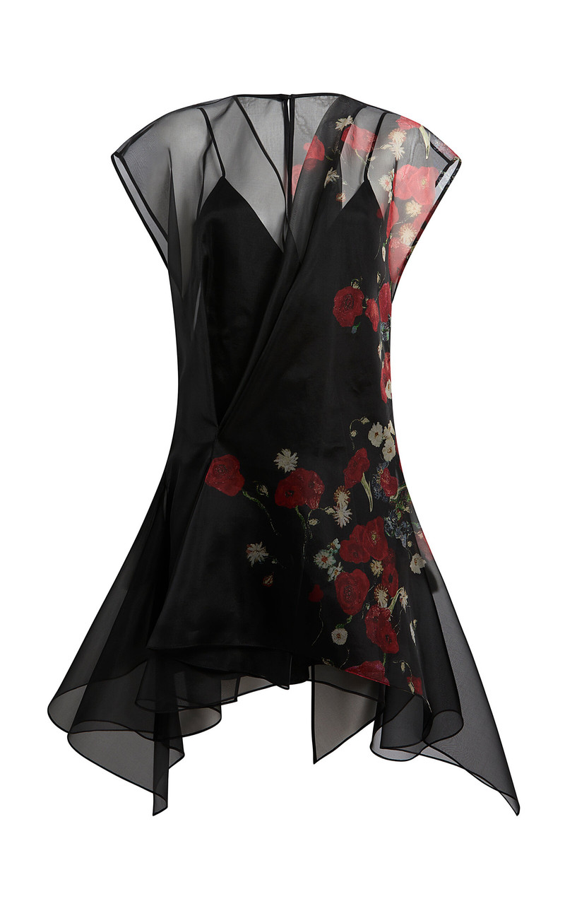 Merith Printed Silk-Organza Mini Dress black 1