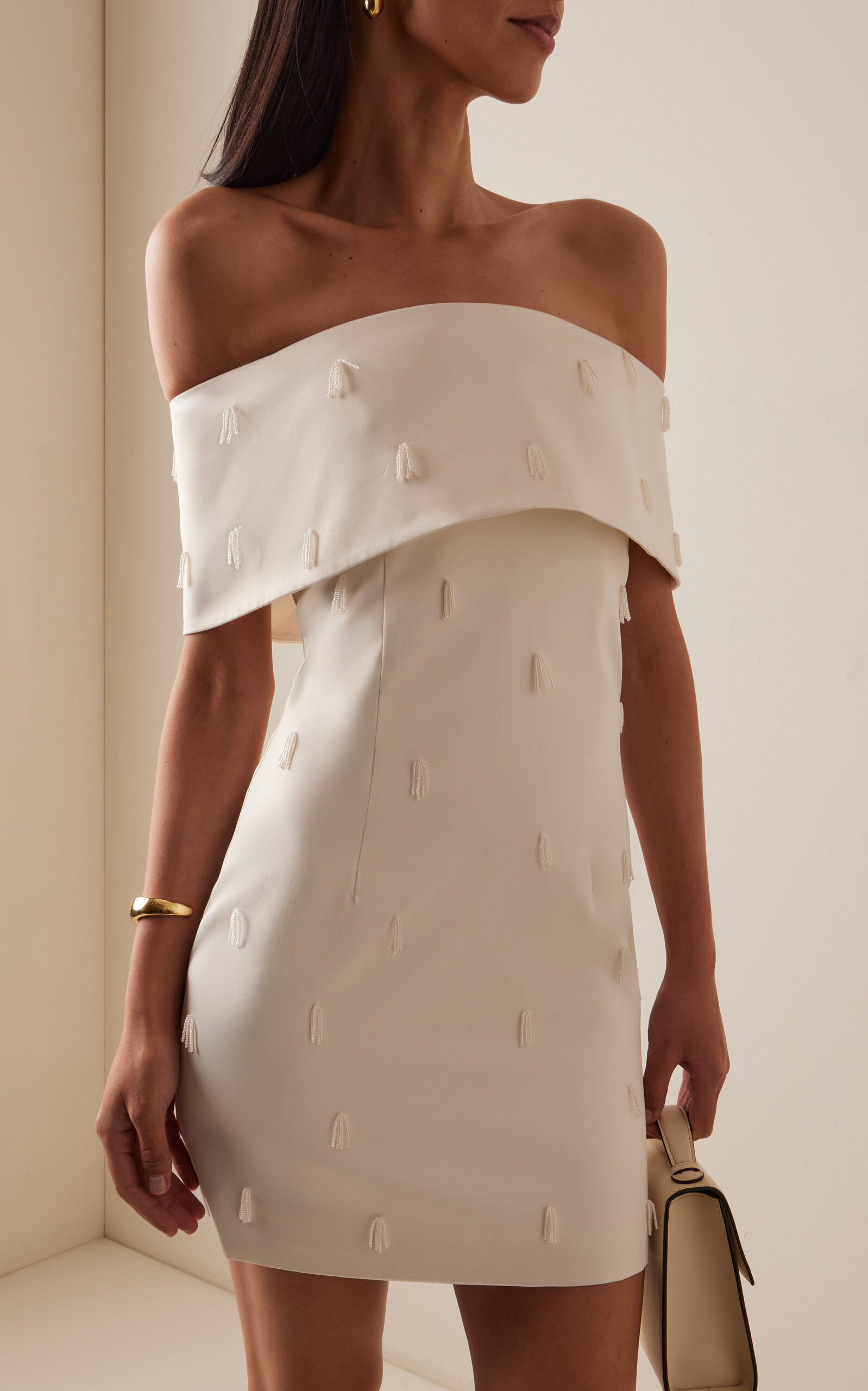 Beaded Satin Mini Dress ivory - 3