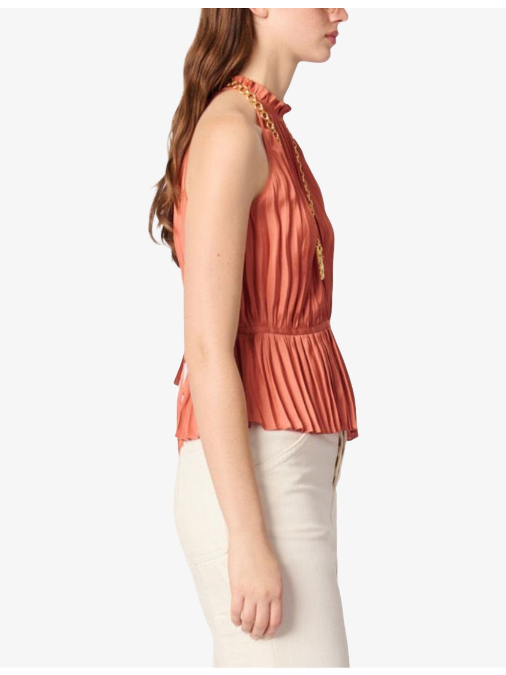 Halter-Neck Peplum-Hem Pleated Woven Top - 3