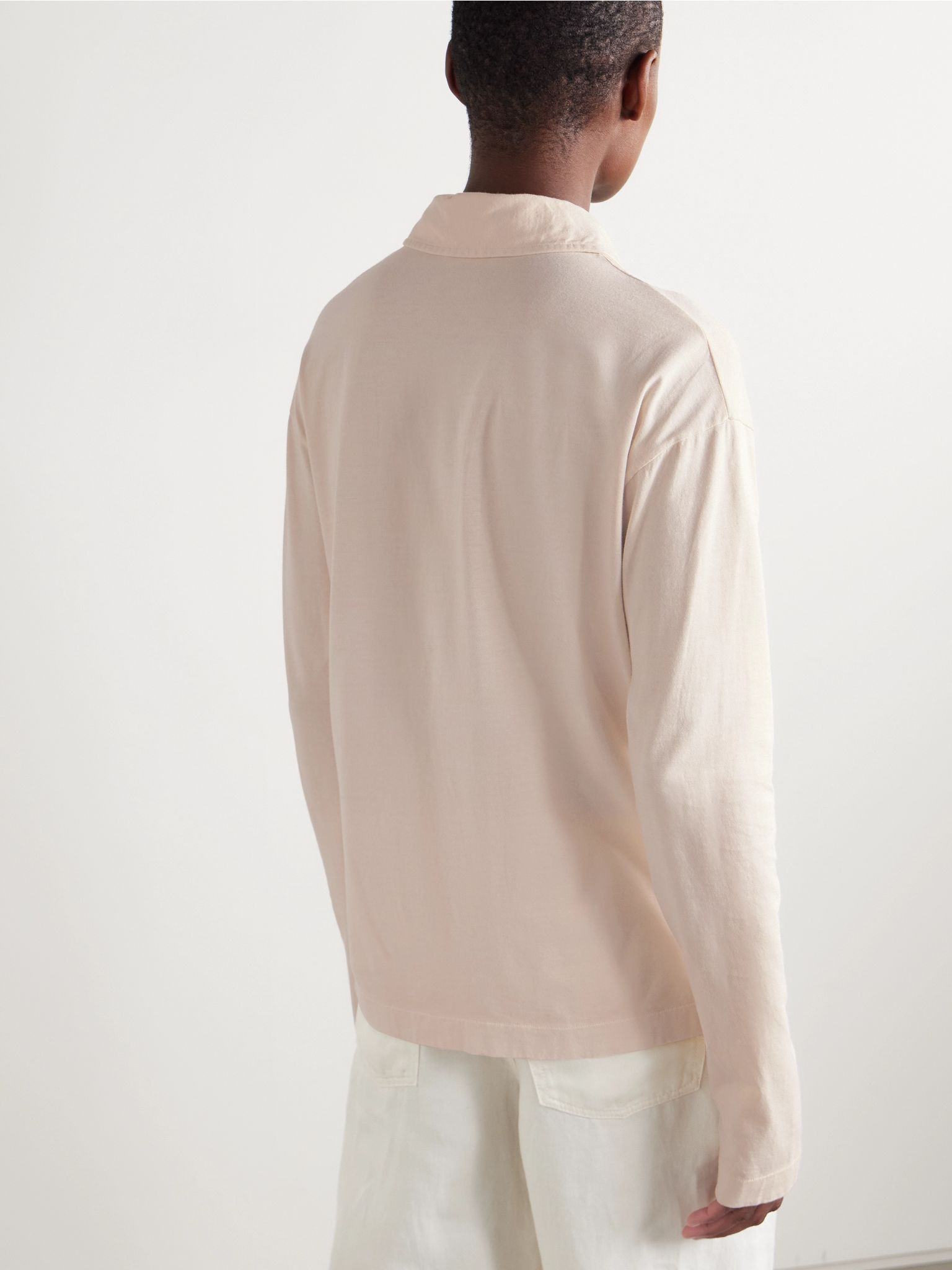 Roddie brushed cotton-jersey polo shirt Neutral - 4