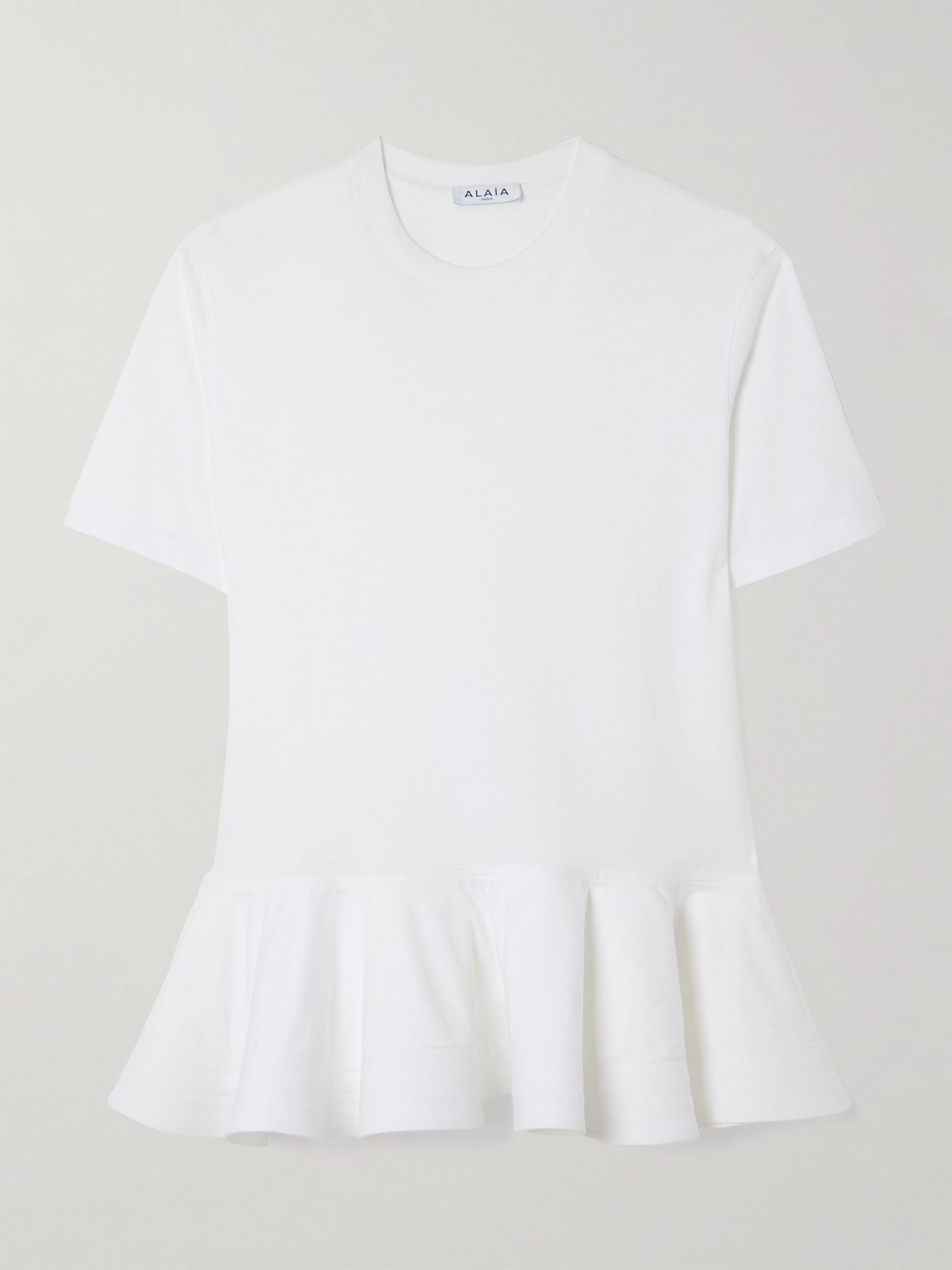 Oversized poplin-trimmed cotton-jersey peplum T-shirt White - 1