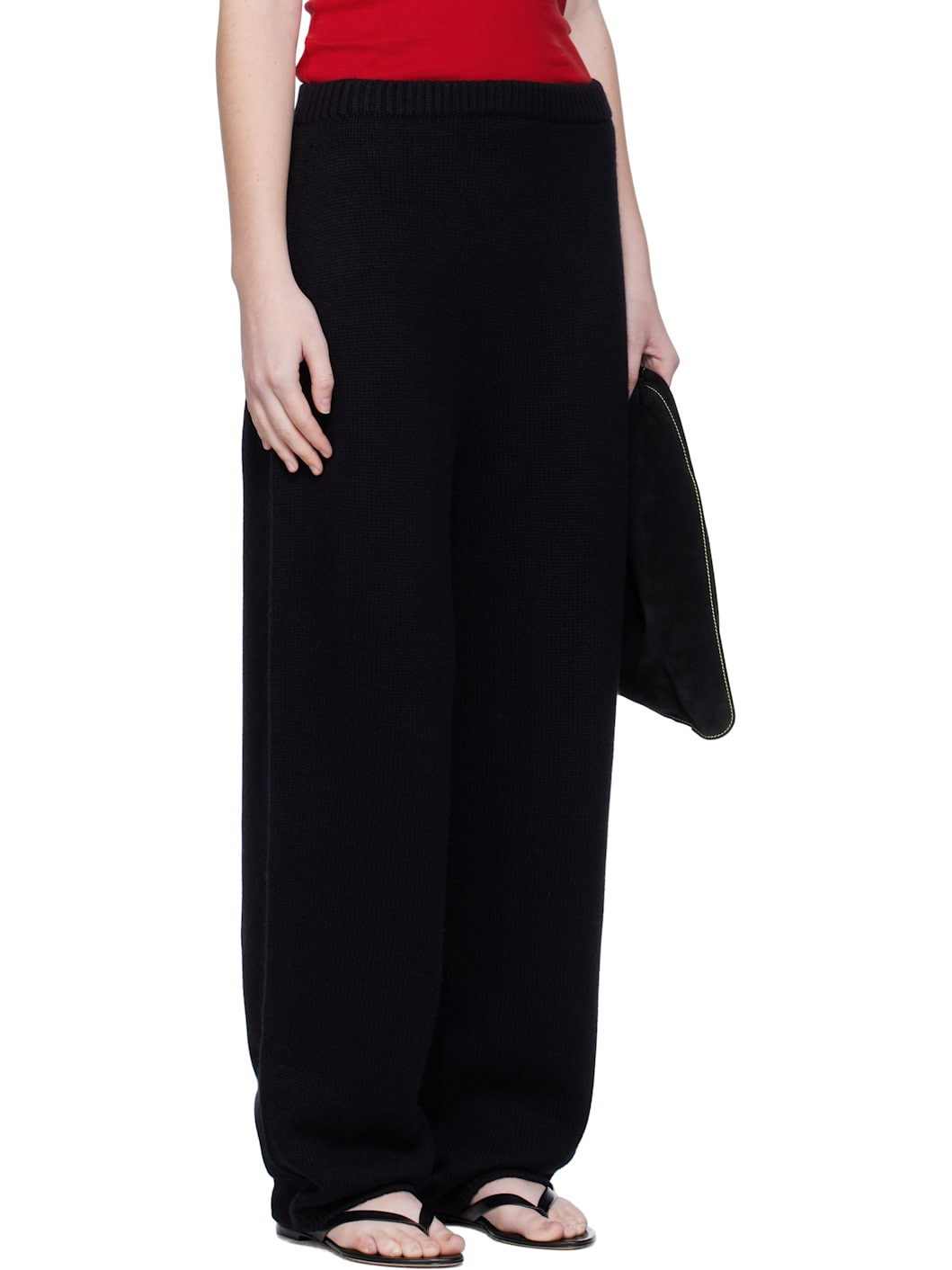 Black Wide Knitted Jogger Lounge Pants - 2