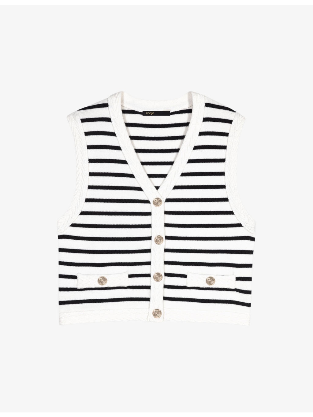V-neck sleeveless striped stretch-knit cardigan - 1
