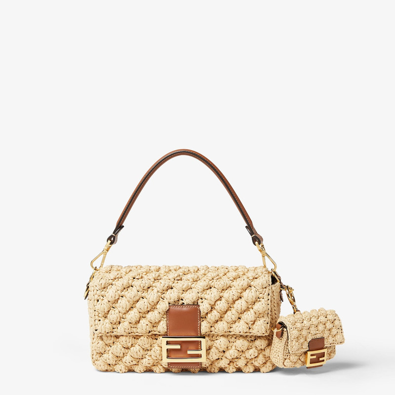 Nano Baguette Maxi Handle Charm Beige straw and brown nappa leather charm 2