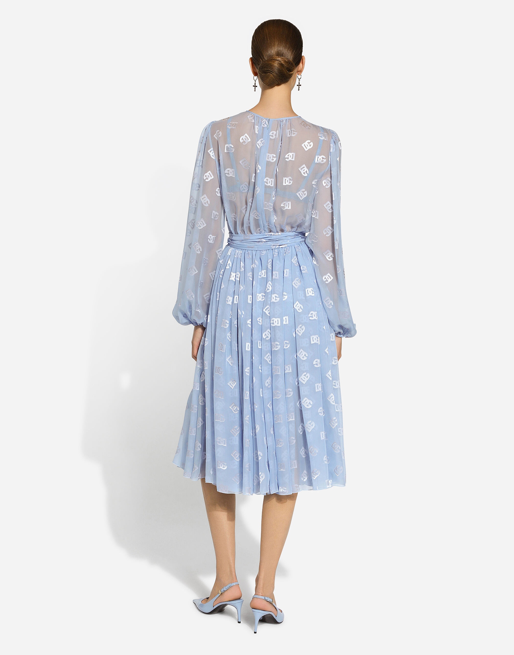 Dévoré silk jacquard calf-length dress with DG logo - 3