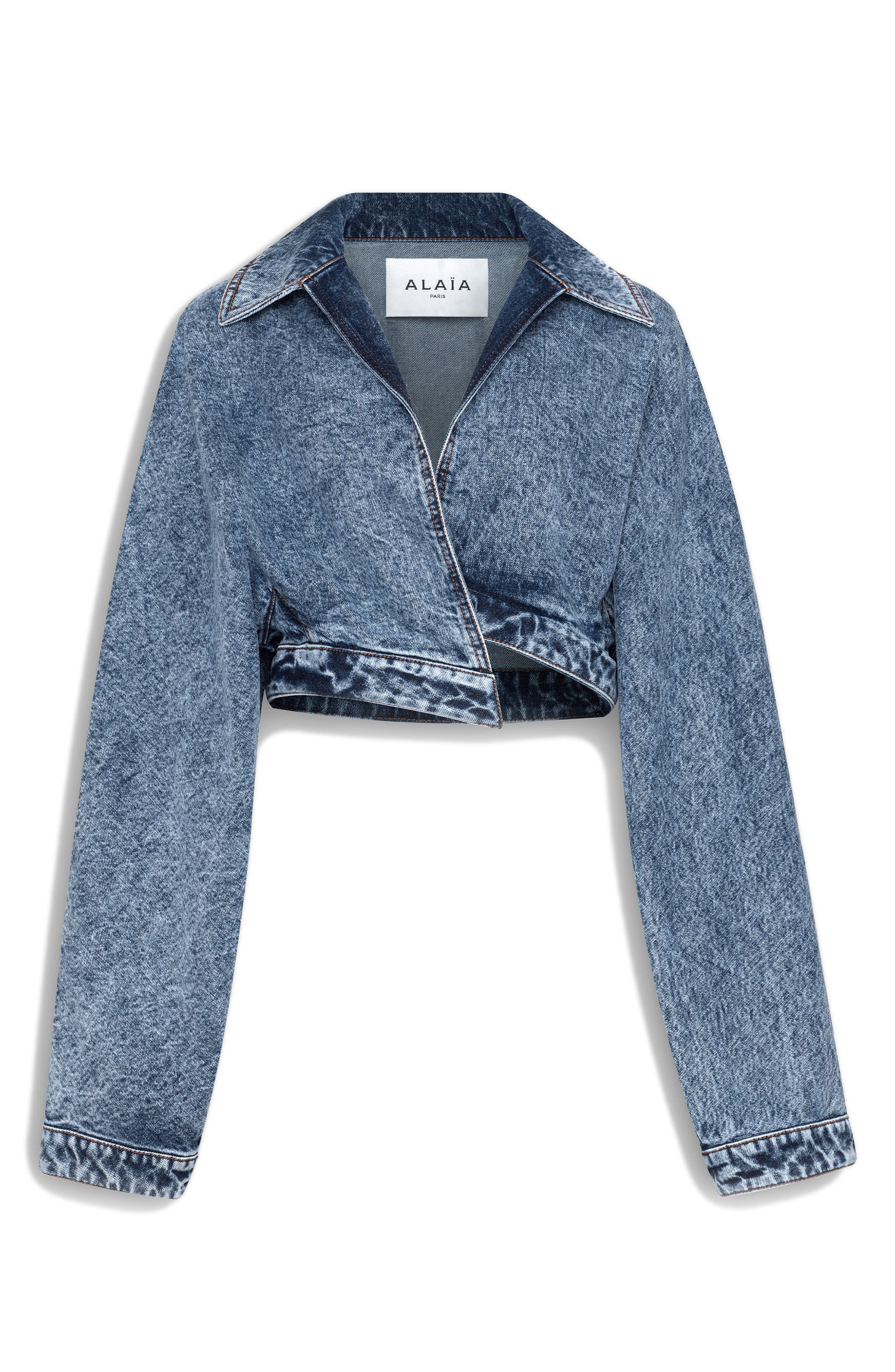 Alaïa Spiral Crop Denim Jacket in Bleu Neige at Nordstrom - 4