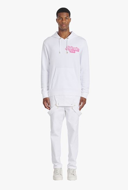 Balmain x Barbie - White eco-designed cotton sweatshirt with pink Balmain logo print - 4