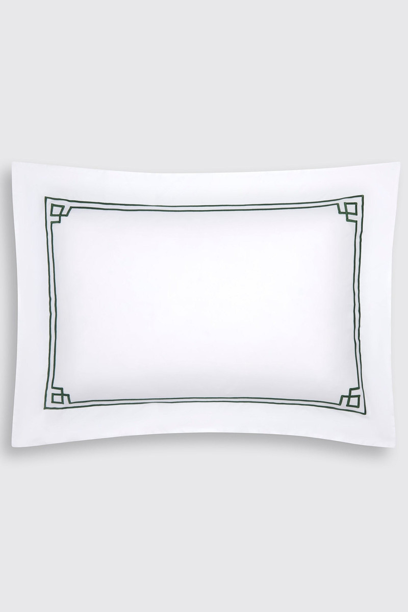 Grecia Pillow Slip in White Cotton with Green Border 1