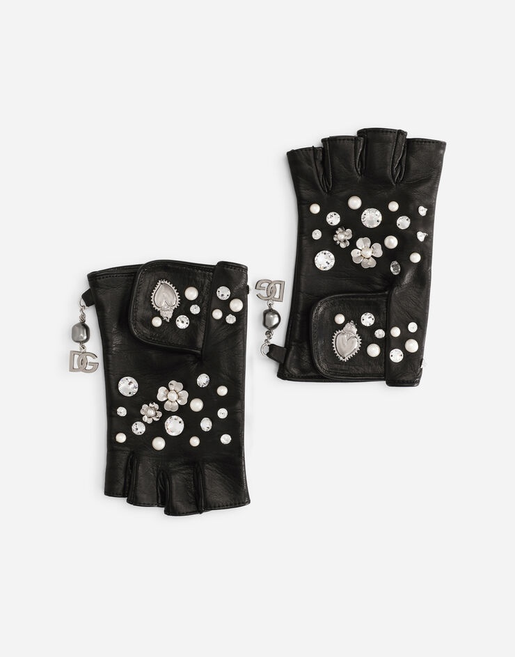 Nappa leather gloves with bejeweled embellishment - 1