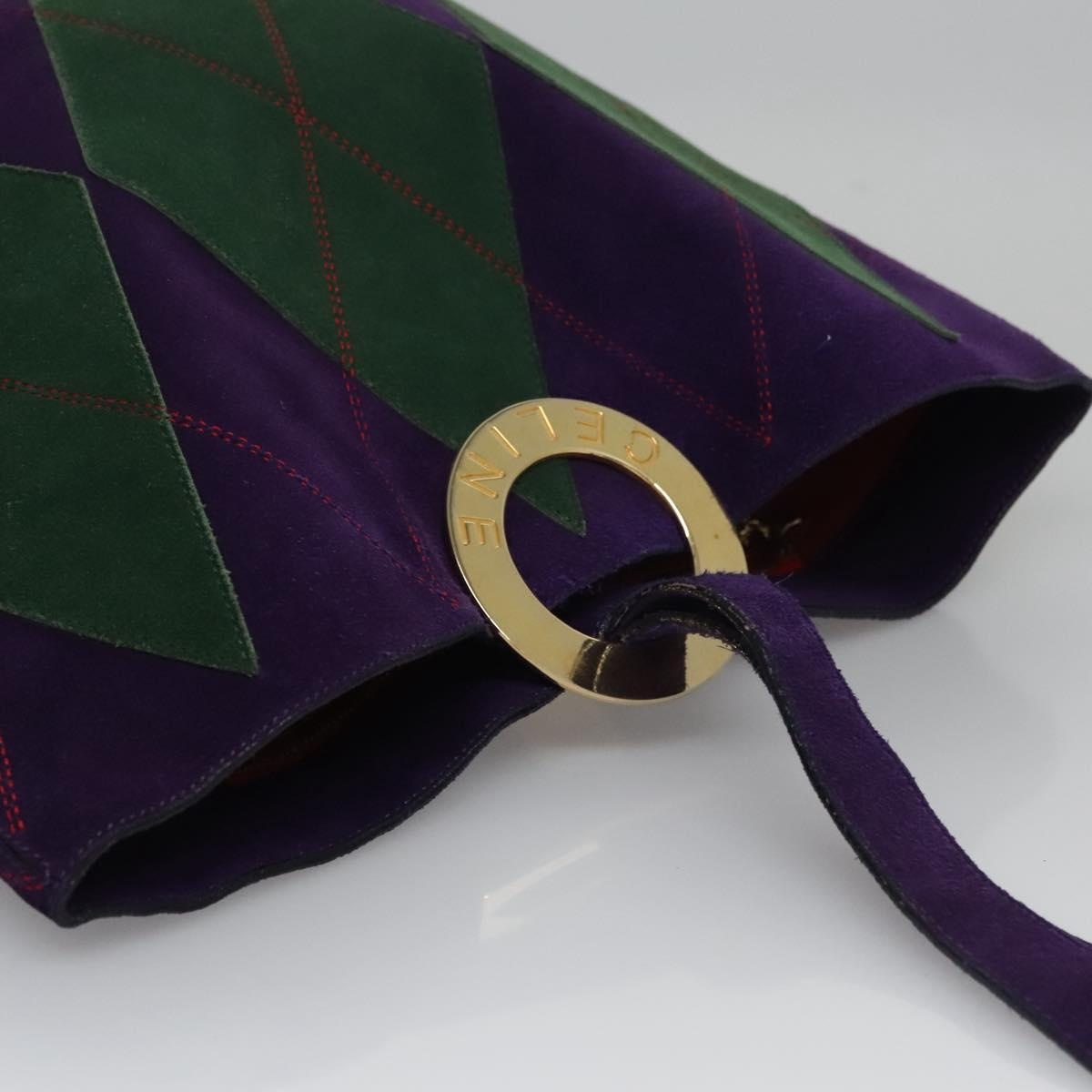 CELINE Circle Shoulder Bag Suede Purple Green Gold - 6