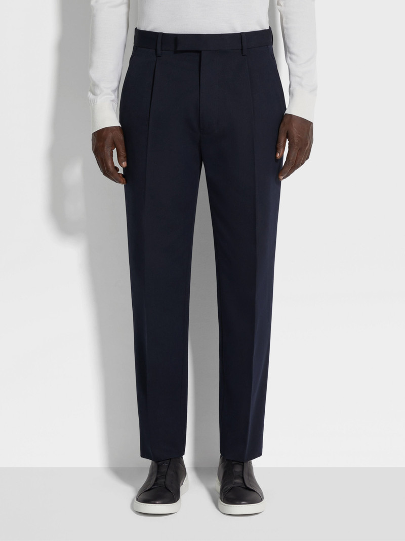 NAVY BLUE COTTON AND WOOL PANTS 5