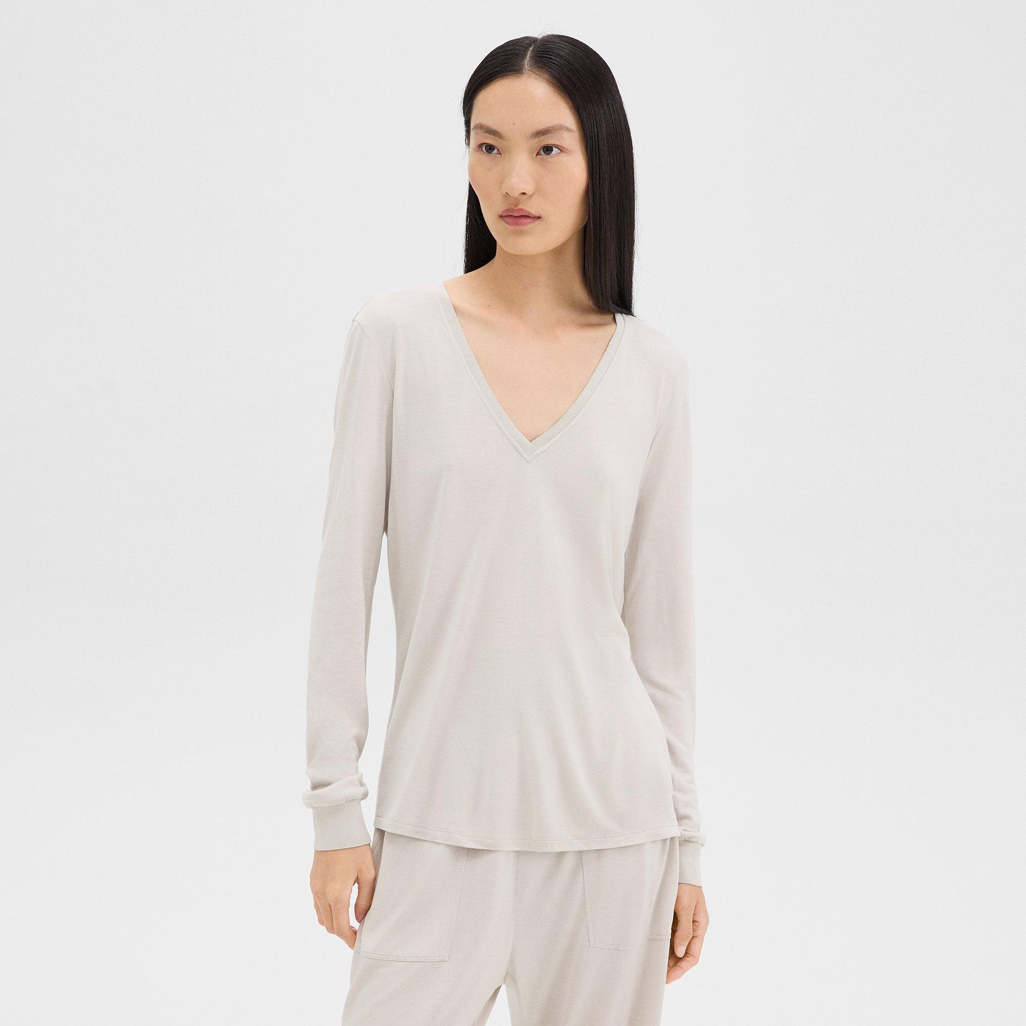 Ribbed V-Neck Top in Silk-Modal - 3