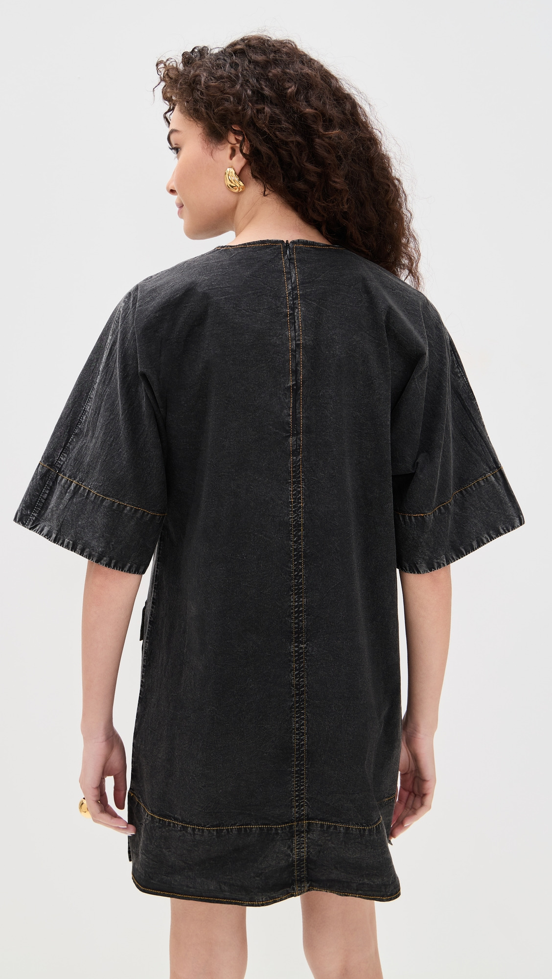 Washed Stretch Cotton Boxy Kimono Mini Dress - 2