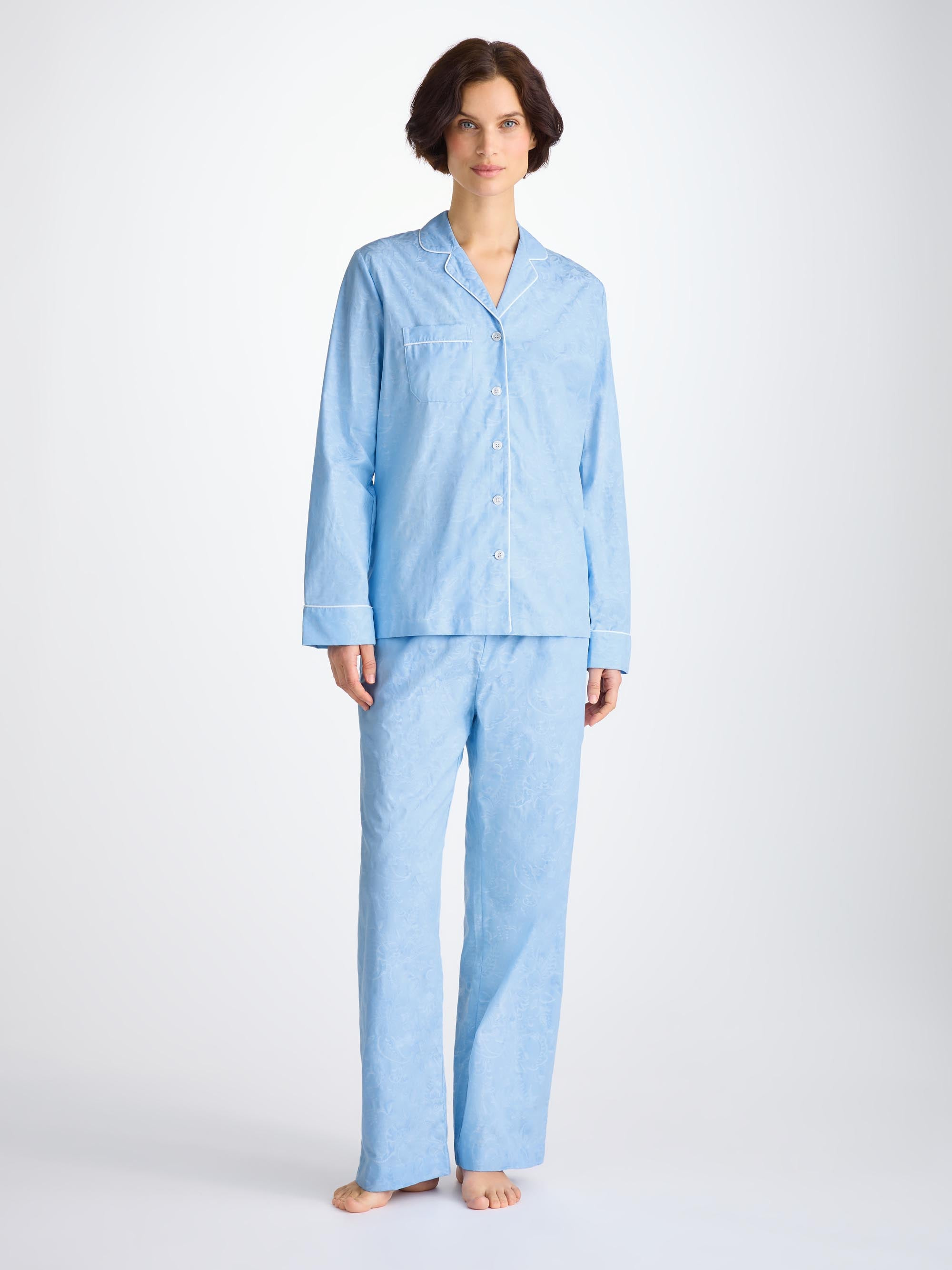 Women's Pajamas Cotton Jacquard Light Blue Jungle Paisley Pattern - 3
