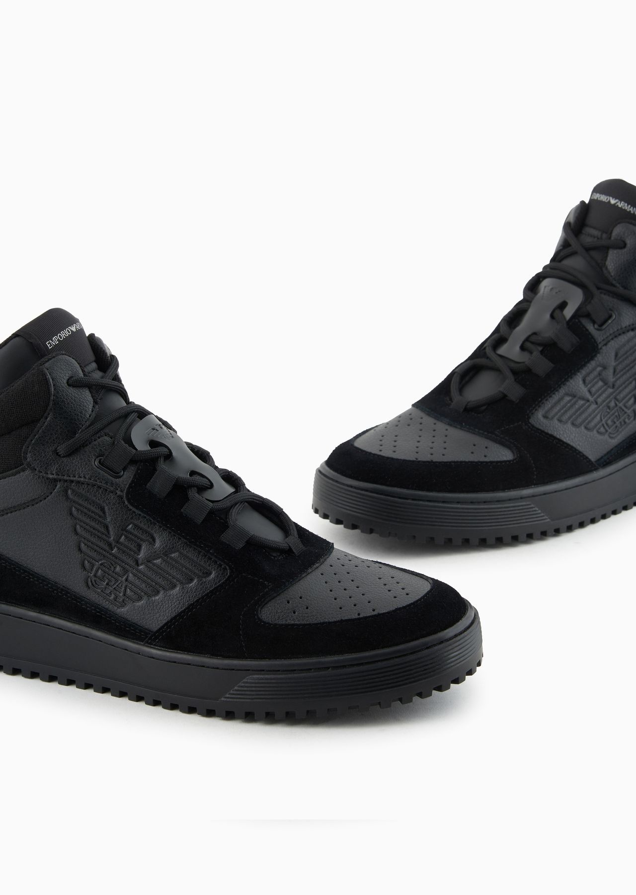 Leather and suede high-top sneakers - 5
