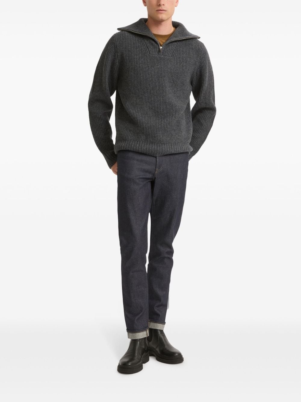 zip-up ribbed knit sweater - 4