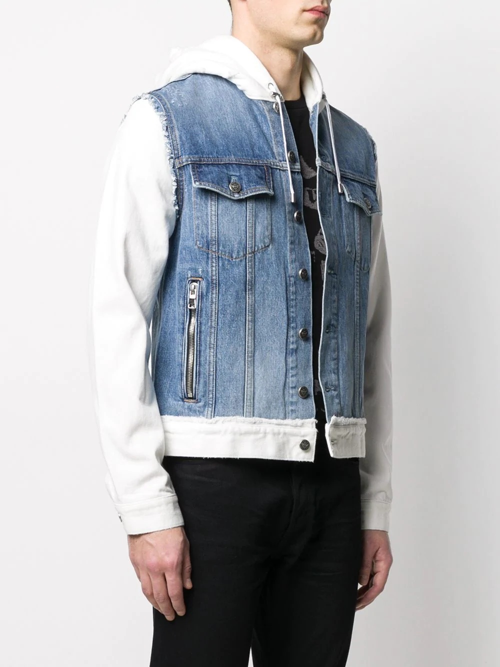 hooded two-tone denim jacket - 3