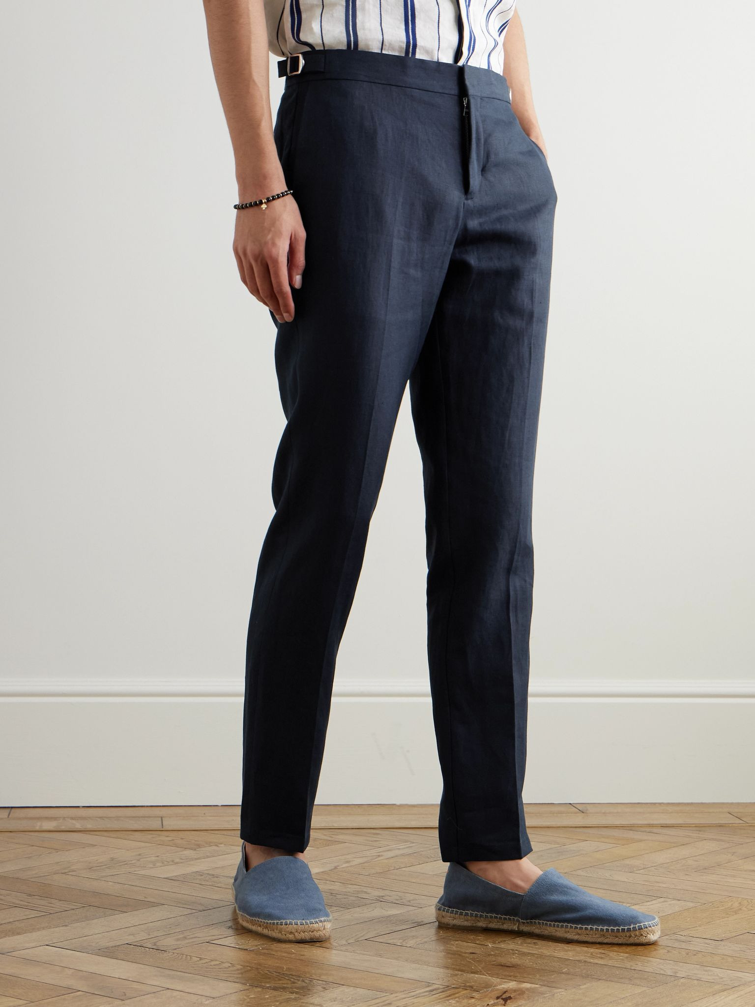 Griffon Tapered Linen Trousers Navy - 3