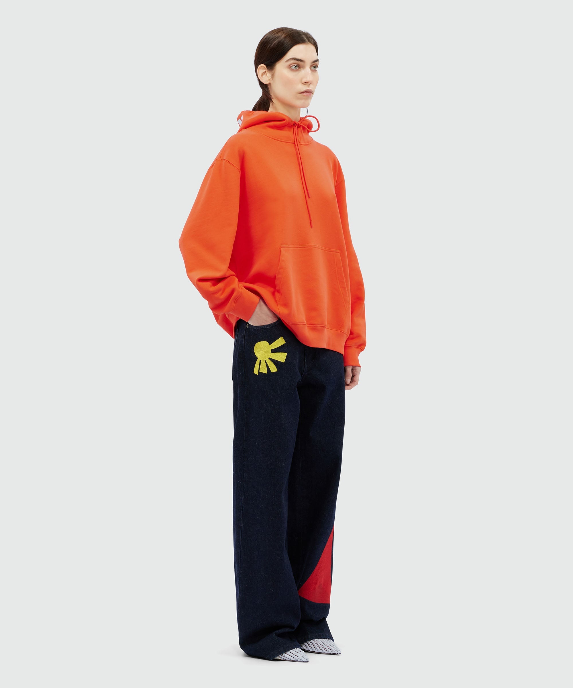 Orange cotton sweatshirt with maxi logo print - 4