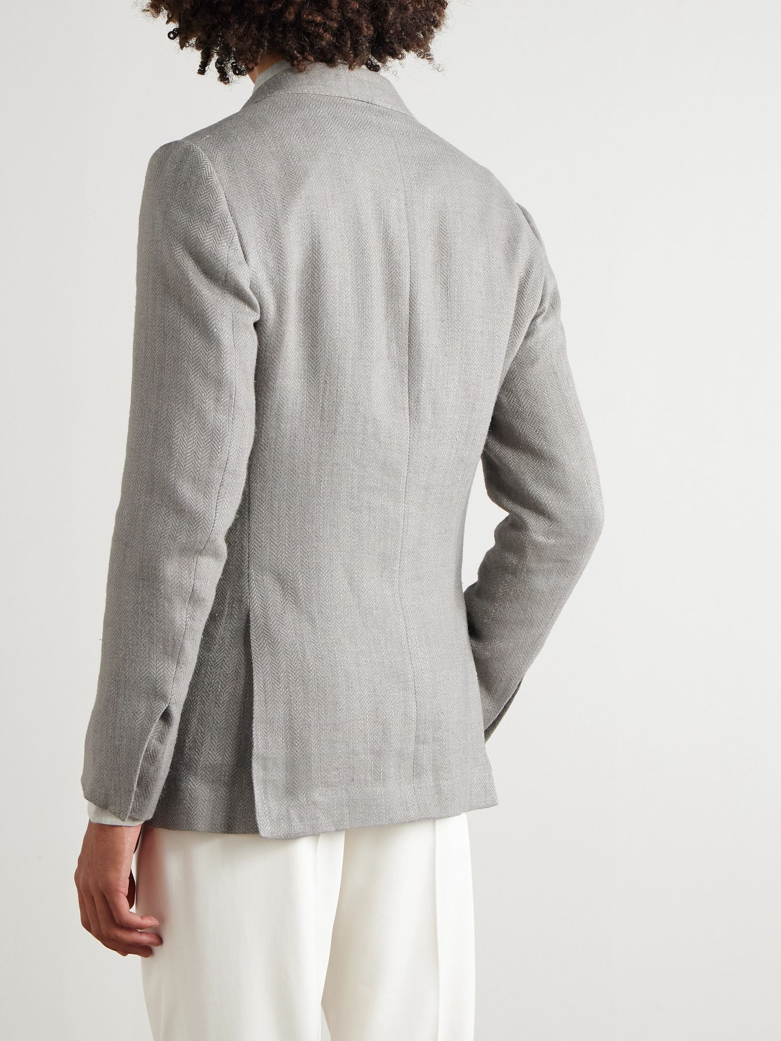 Kent Herringbone Linen, Silk and Cotton-Blend Suit Jacket Light gray - 3
