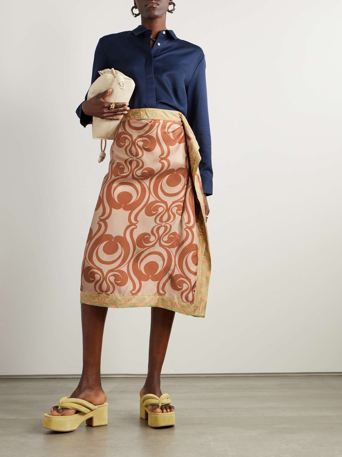 Printed silk-twill midi skirt - 2