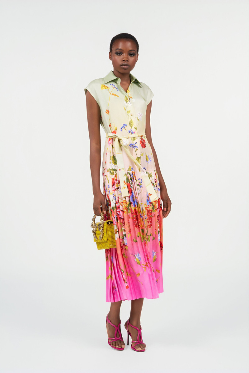 Roberto Cavalli Long Silk Dress with Miami Flowers Print outlook