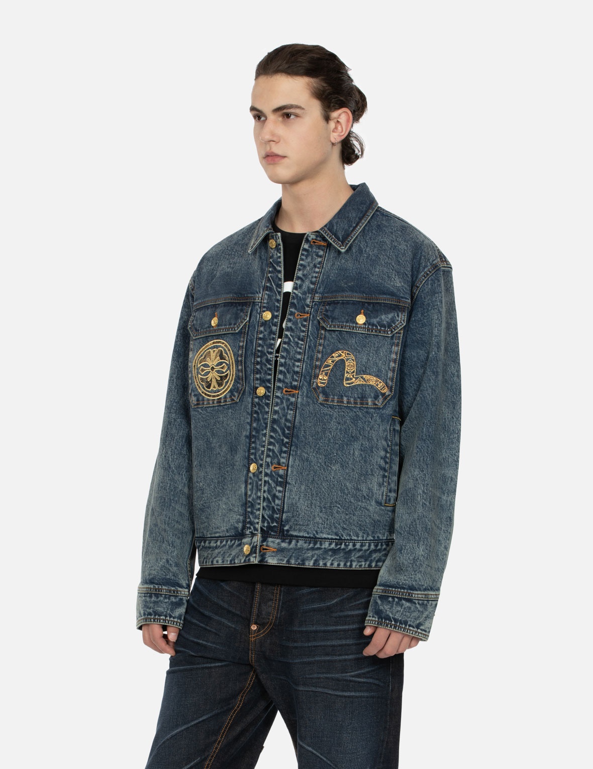 KAMON AND SEAGULL BROCADE APPLIQUÉ WITH CARP EMBRODIERY RELAX FIT DENIM JACKET - 7