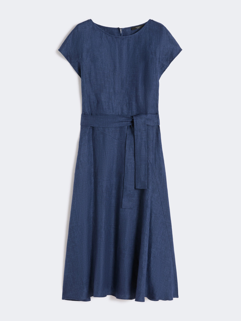 ESORDIO Linen canvas midi dress - NAVY 1