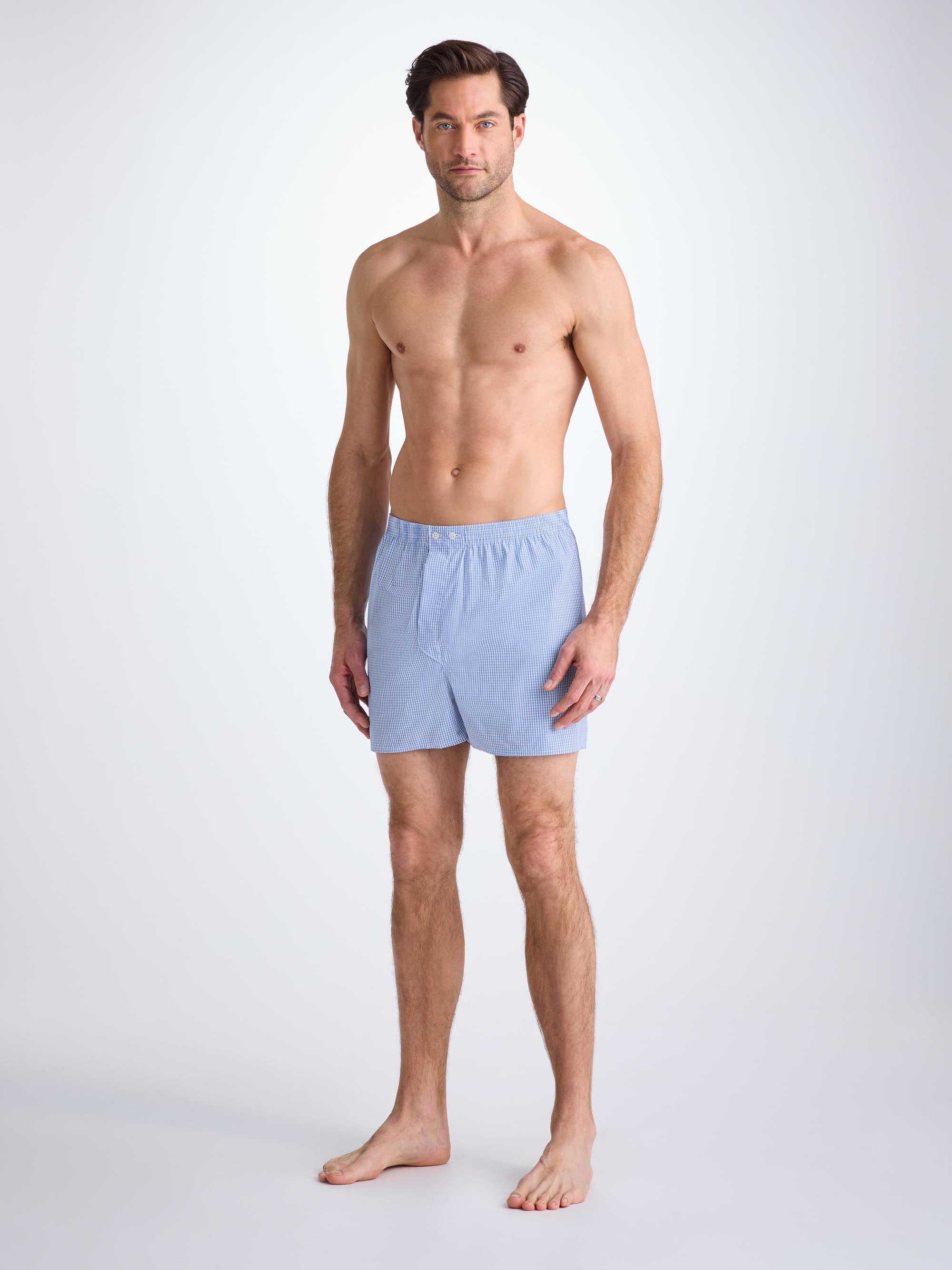 Men's Classic Fit Boxers Gingham Cotton Blue - 4