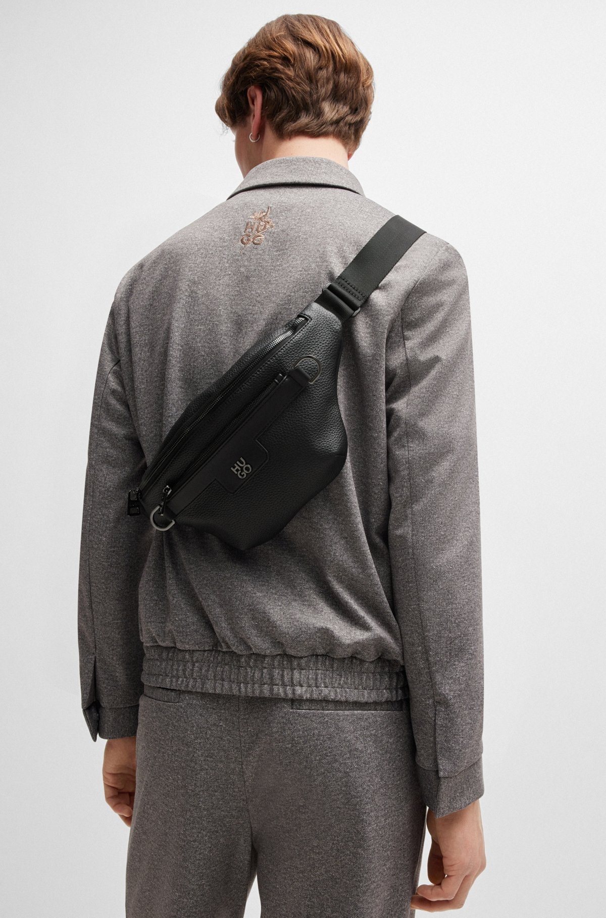 BELT BAG IN FAUX LEATHER WITH METALLIC STACKED LOGO - 4