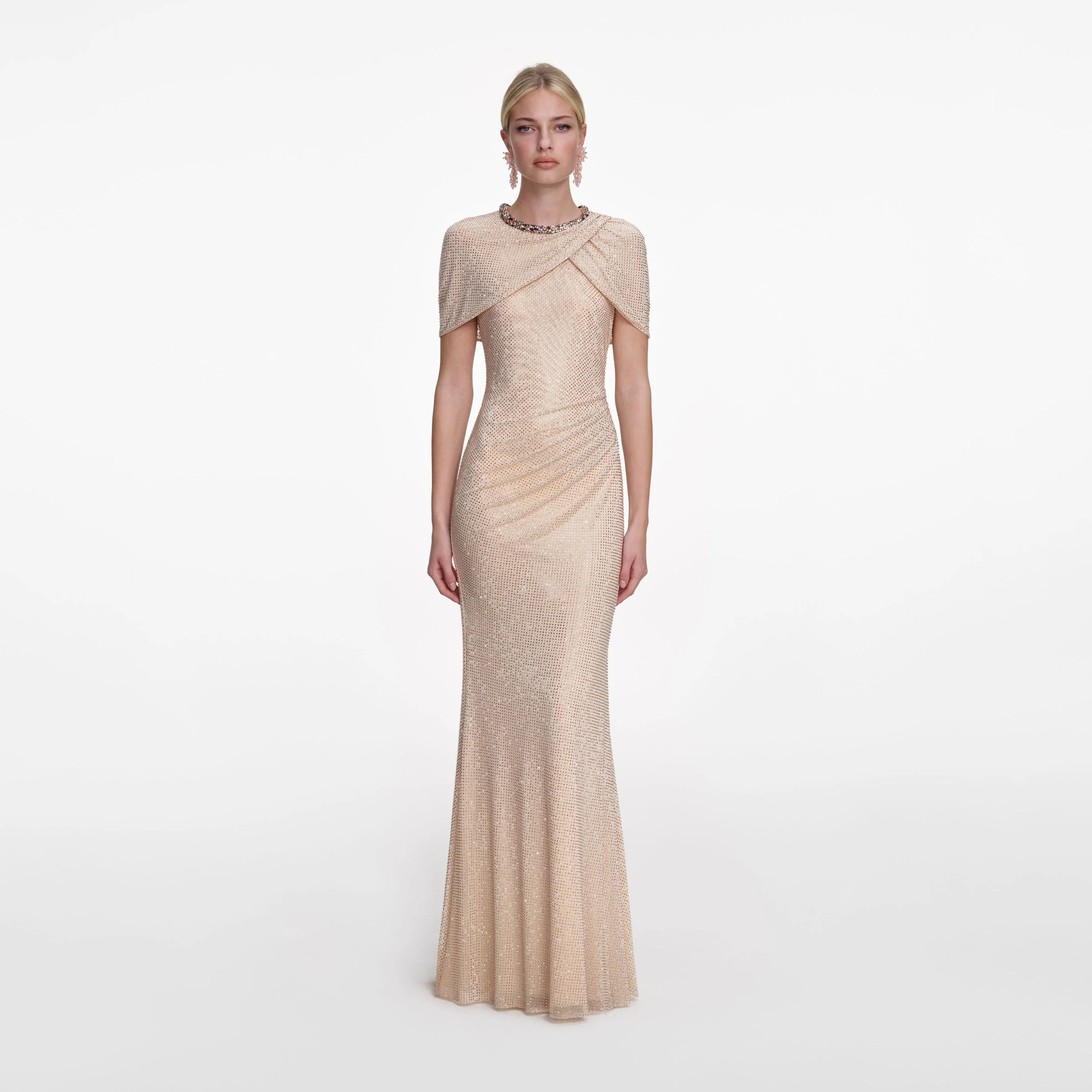 Champagne Rhinestone Maxi Dress - 1