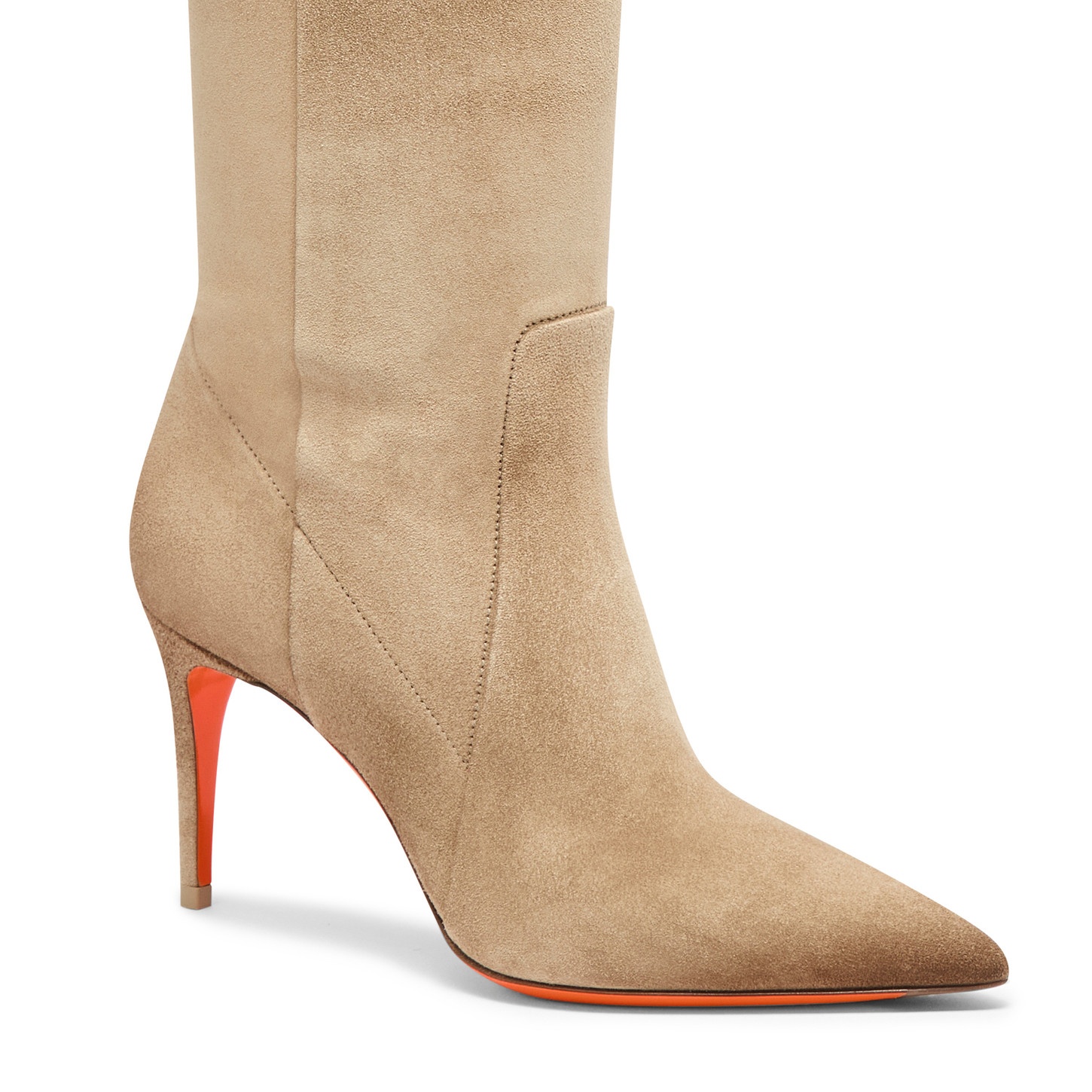 Women's beige suede high-heel boot - 5