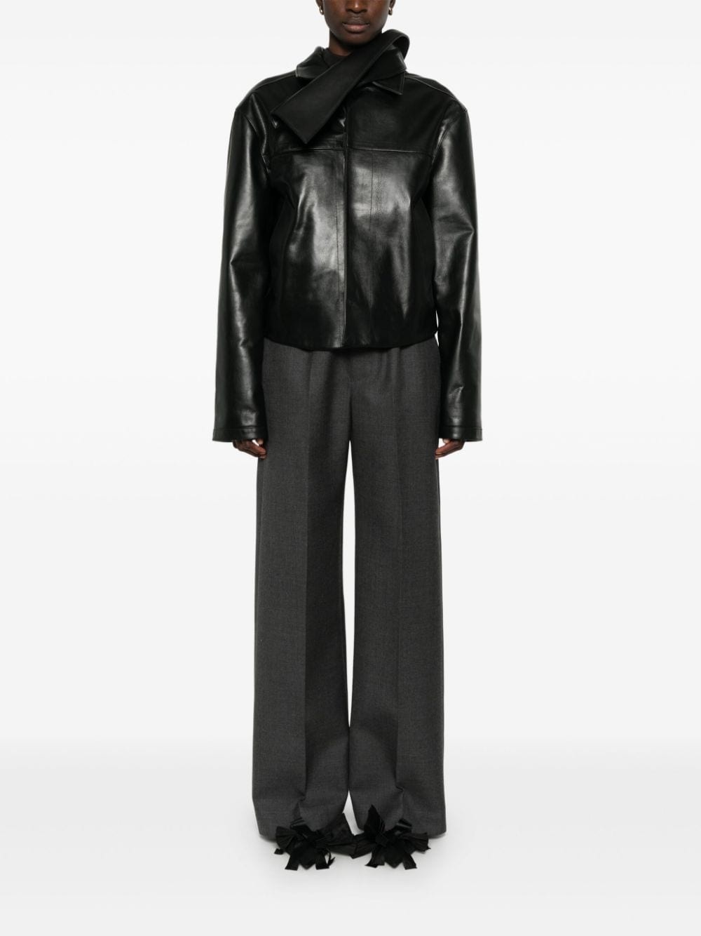 scarf-collar leather jacket - 2