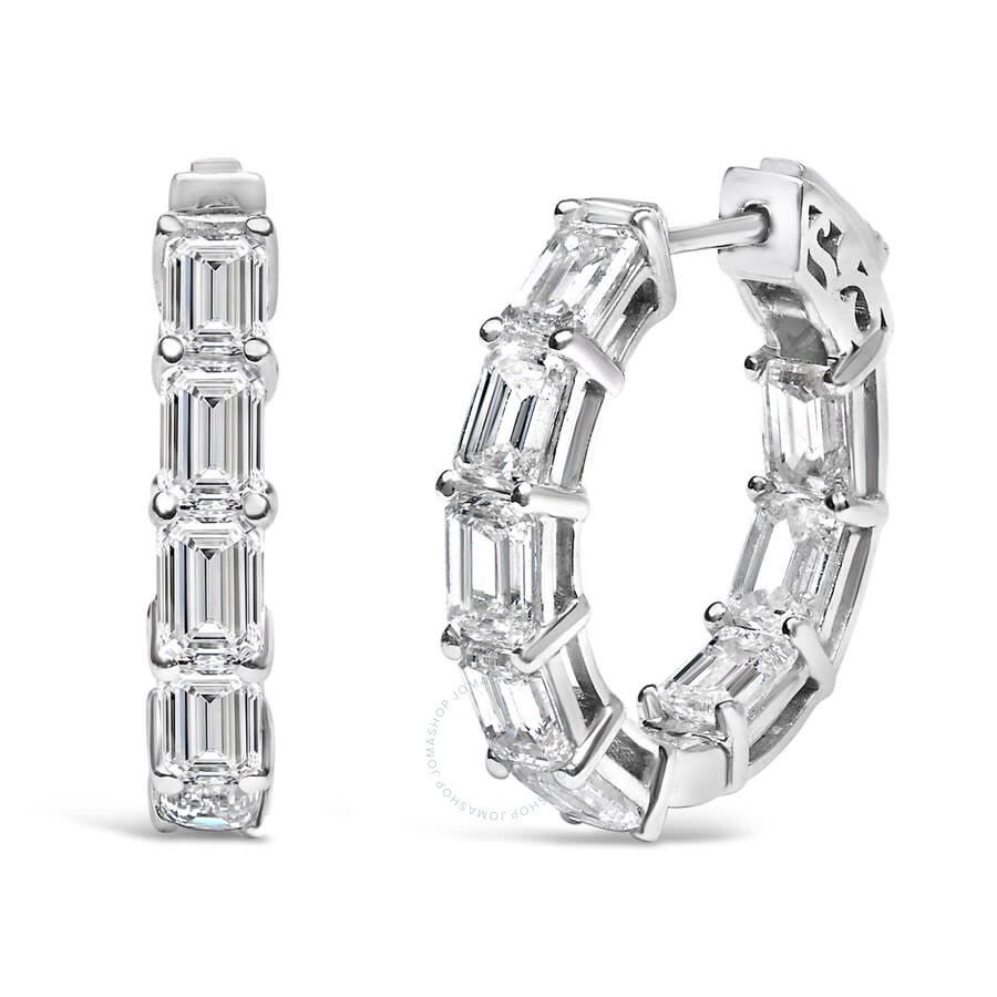 Haus Of Brilliance - Haus of Brilliance 14K White Gold 5 1/10 Cttw Emerald Cut Lab Grown Diamond Inside Out Hoop Earrings - 1