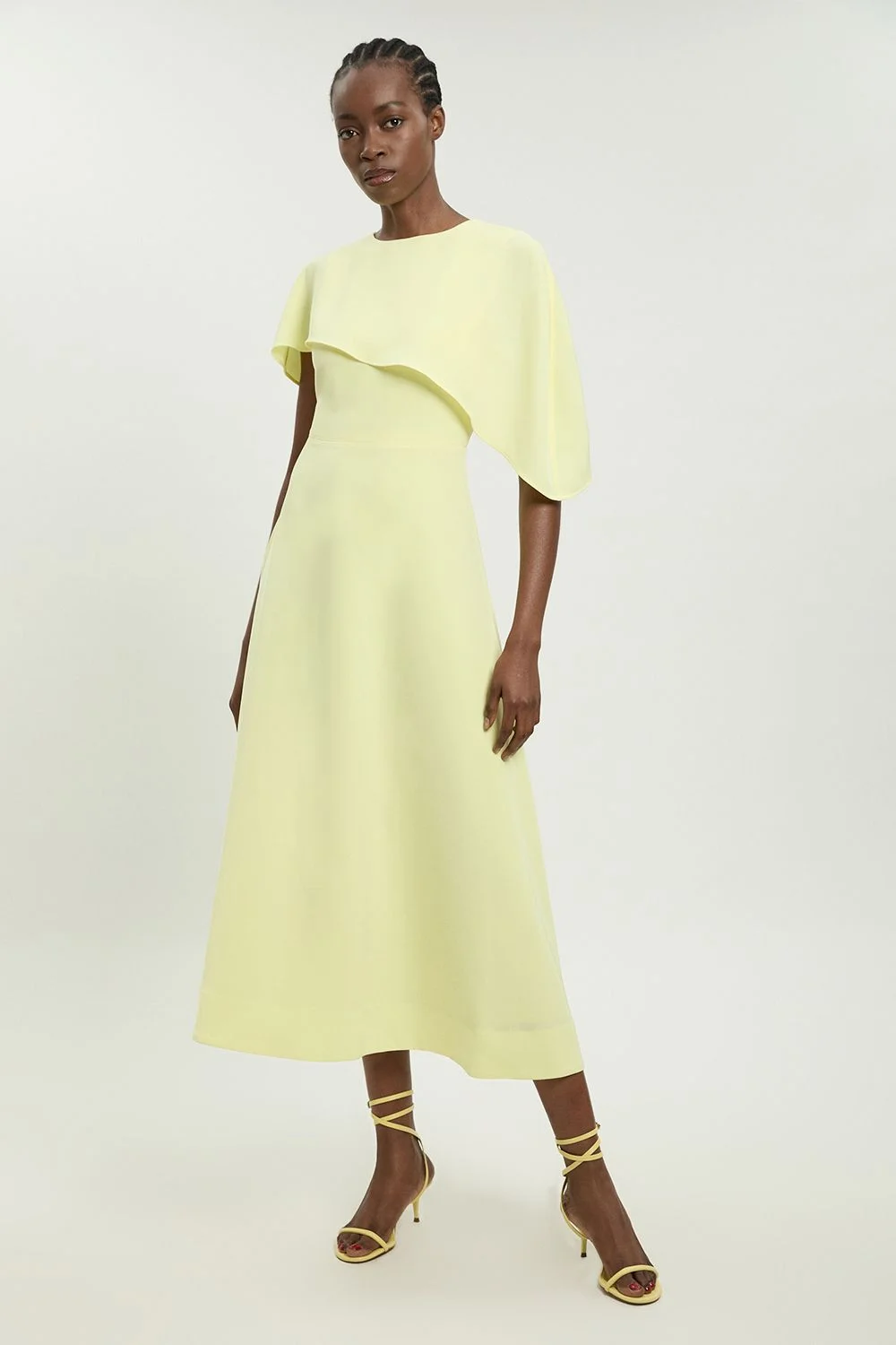 Soft Tailored Cape Detail Tailored Midi Dress - 1
